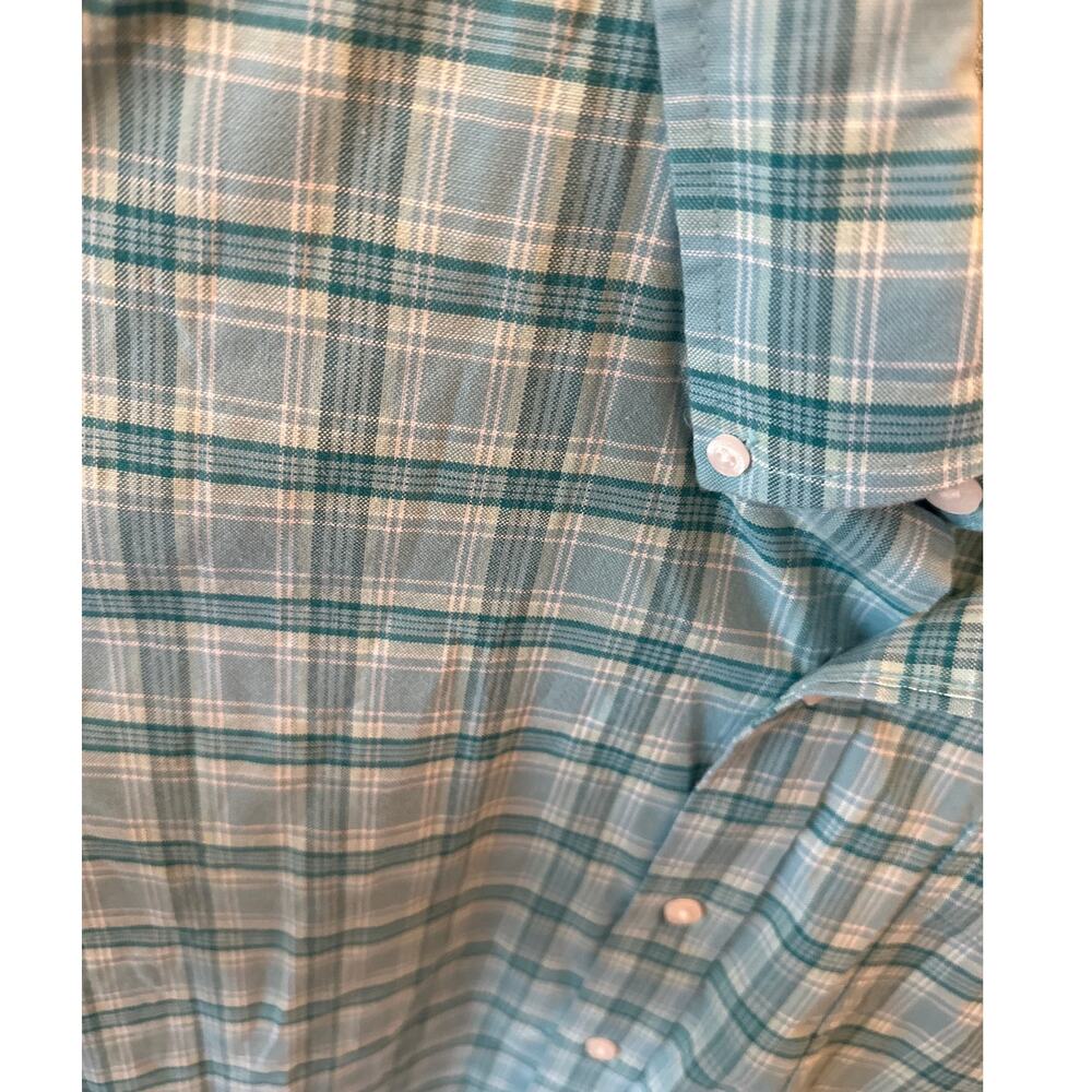 LL Bean Shirt Mens XXL Turquoise Plaid Long Sleeve Button Slightly Fitted Heavy - Picture 4 of 8